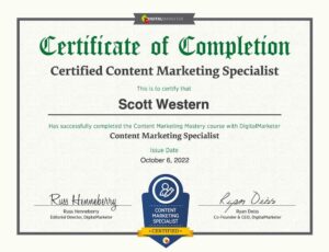 scott western certified content marketing specialist certificate