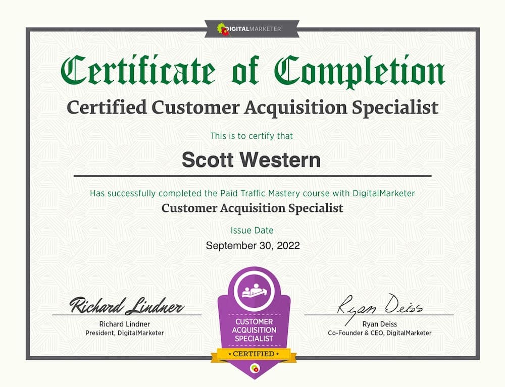 scott western certified customer acquisition specialist certificate