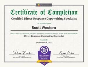 scott western certified direct response copywriter certificate