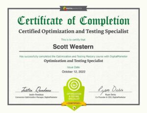 scott western certified optimization and testing specialist certificate